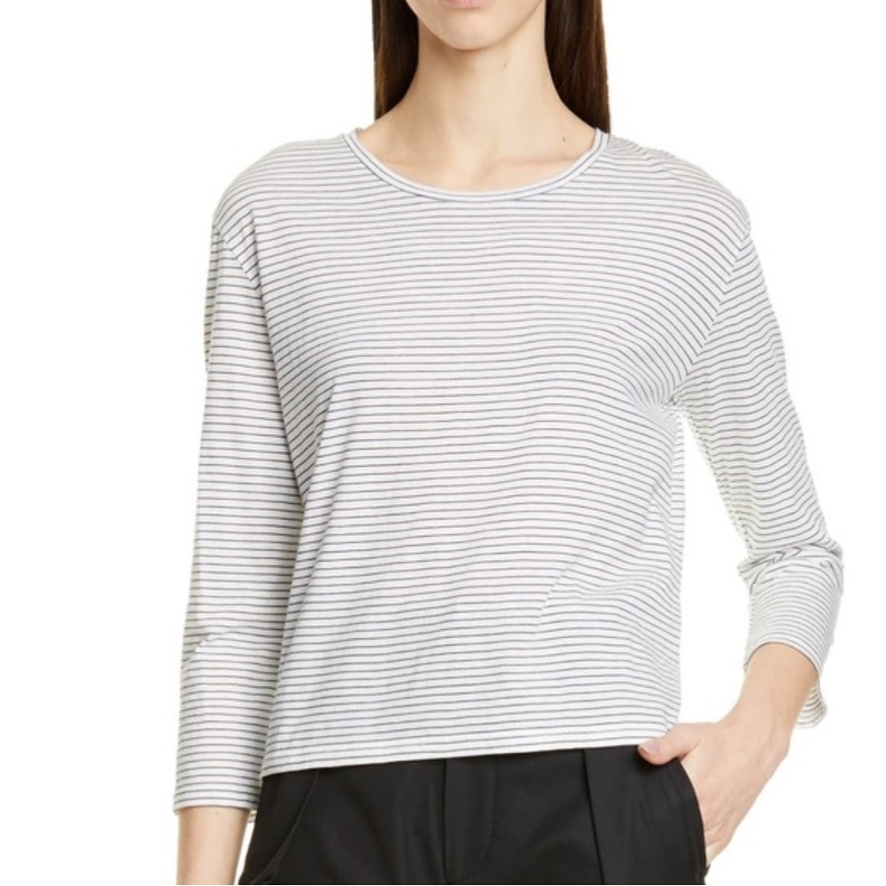 Vince Blue & White Pencil Stripe Dolman Sleeve Crewneck Cotton Top XS preppy